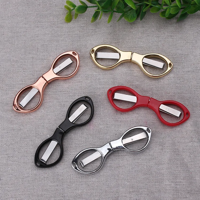 Simple Portable Folding Scissors Solid Color Glasses Shape Paper Cutters Students Handmade DIY Tools School Office Supplies