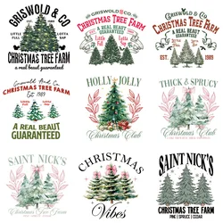 Christmas Trees DTF Iron On Coloful Cartoon Decal Colorful Design For Clothes Tshirts Jacket Washable Patches