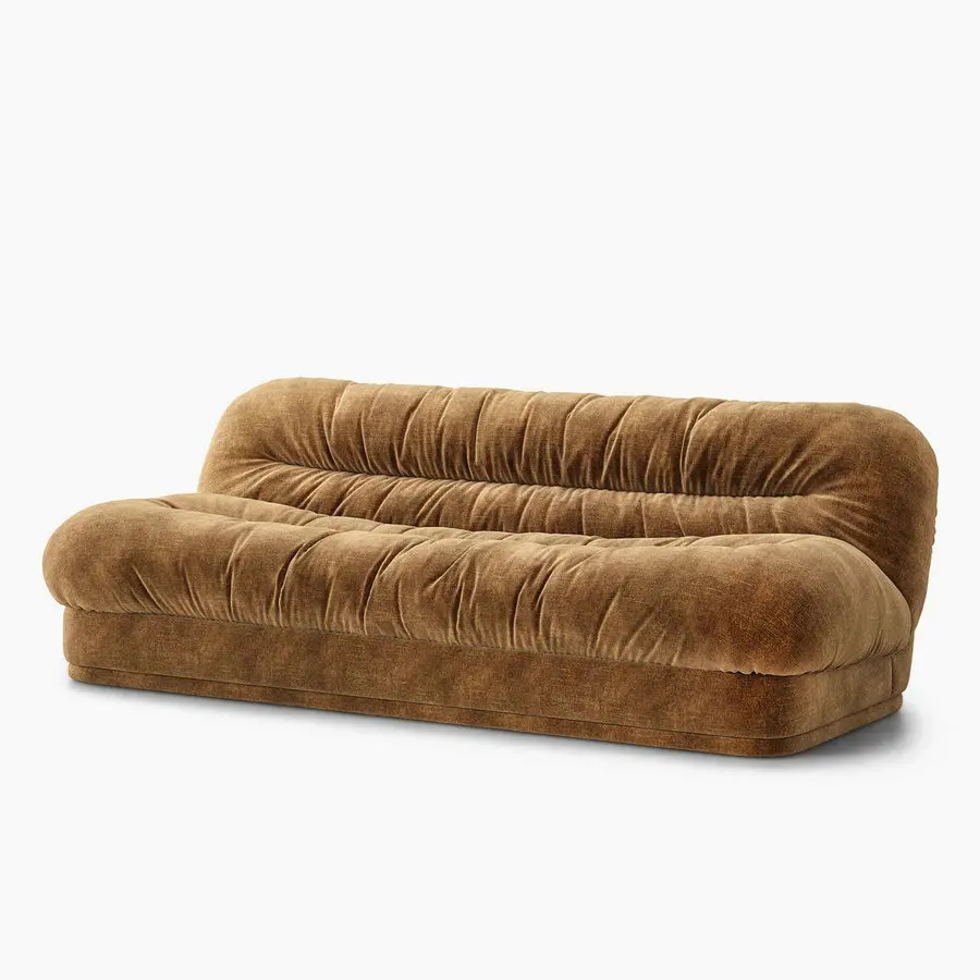 #Vintage Italian Design Living Room 3-Seater Sofa Chenille Upholsted Covers Non-toxic Soft Beige Cloud Couch Bed for Home Office