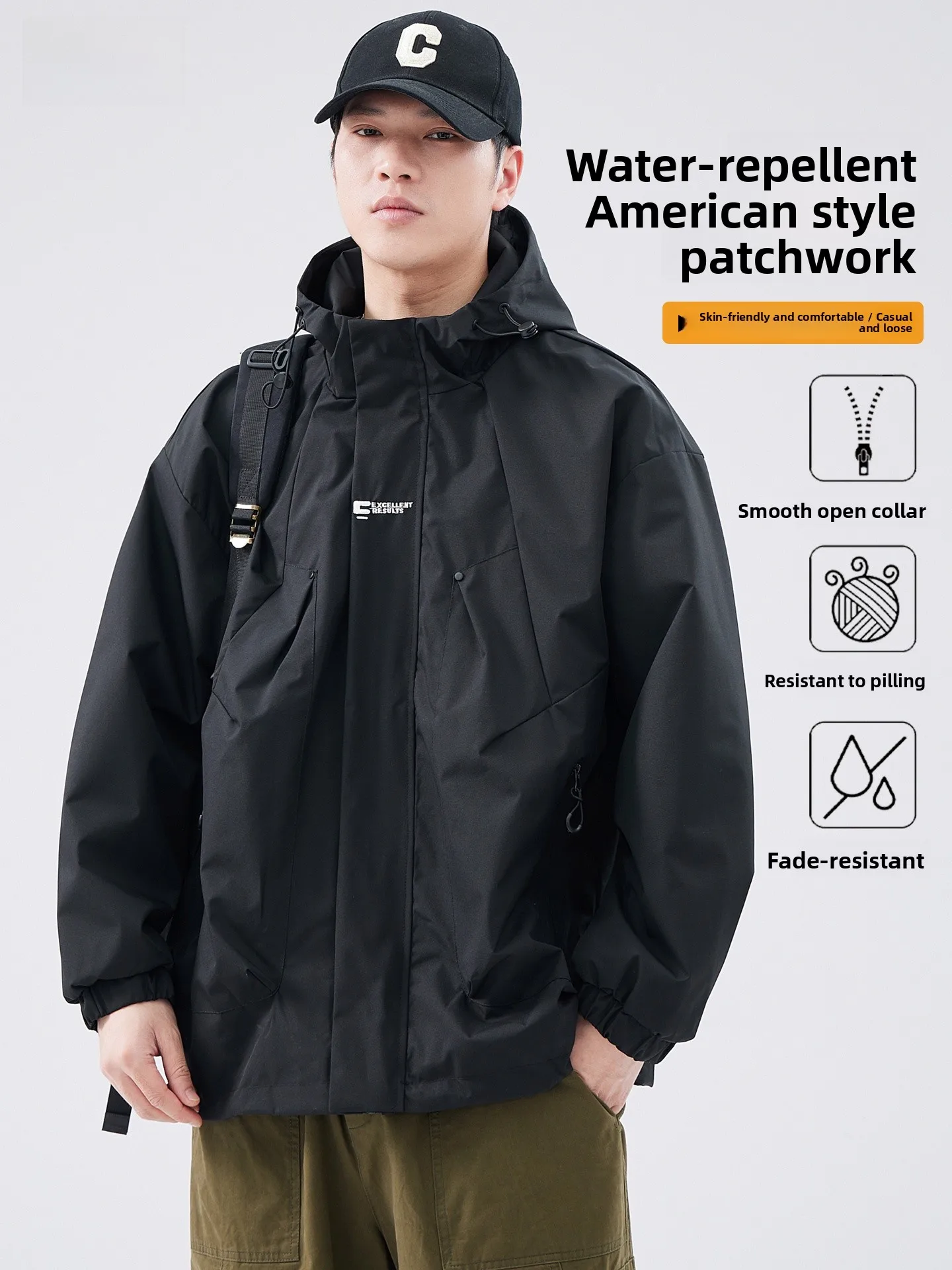 

Мужская демисезонная ветрозащитная и водонепроницаемая куртка-жакет из полиэфирного волокна с капюшоном на молнии для активного отдыха