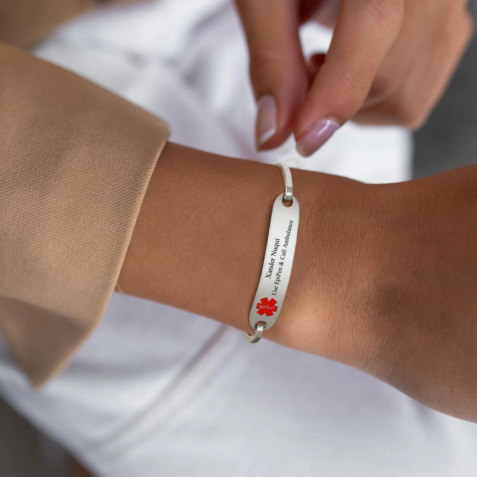 

Personalized Medical Alert Cuff Bracelet for Women Men, Free Engraving Stainless Steel ID Bangle, Emergency Contact SOS Jewelry