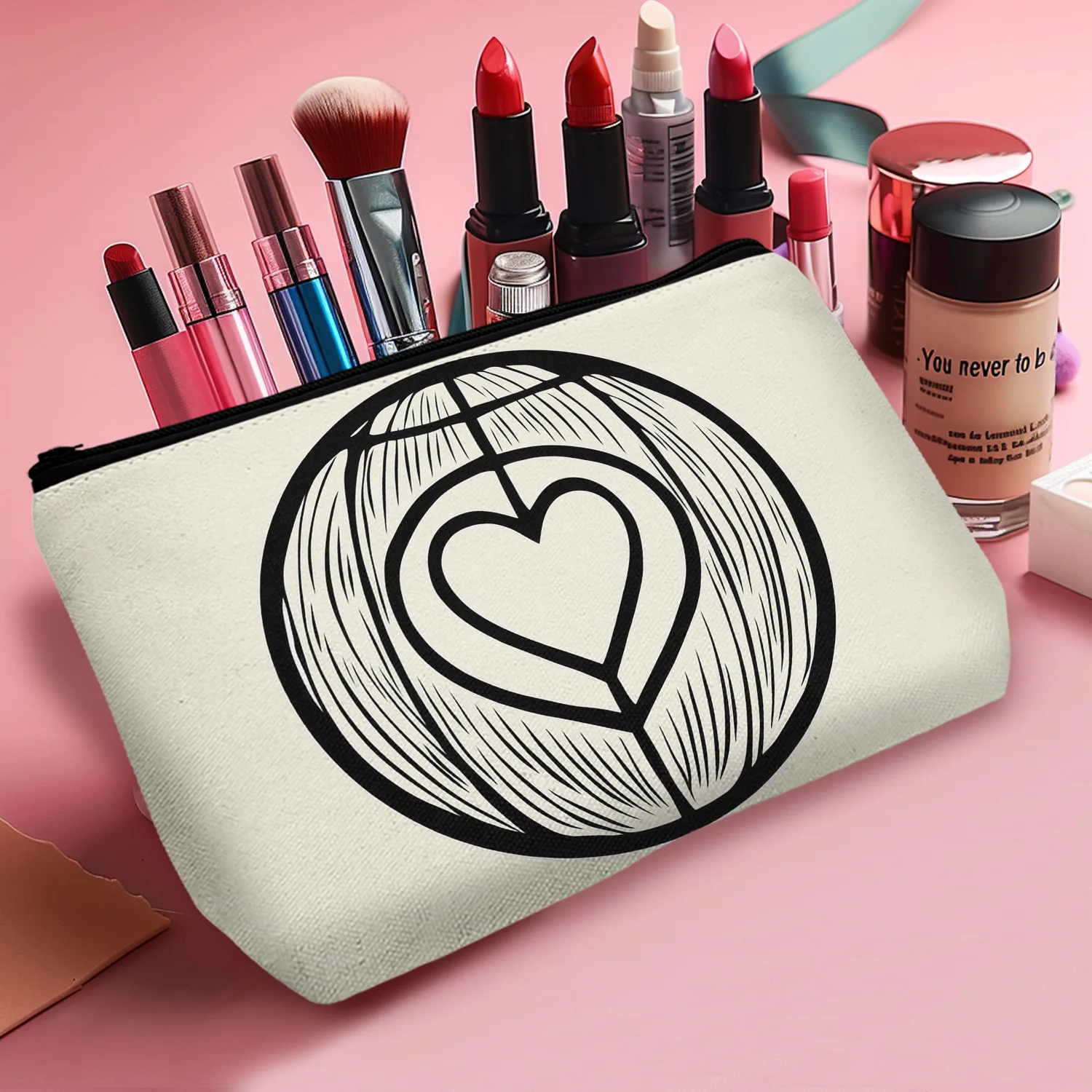 1Pc Chic Volleyball Makeup Bag For Women Teen Travel Pouch With Zipper Perfect Teacher Gift Or Friendship Present 8.66x5.51Inch