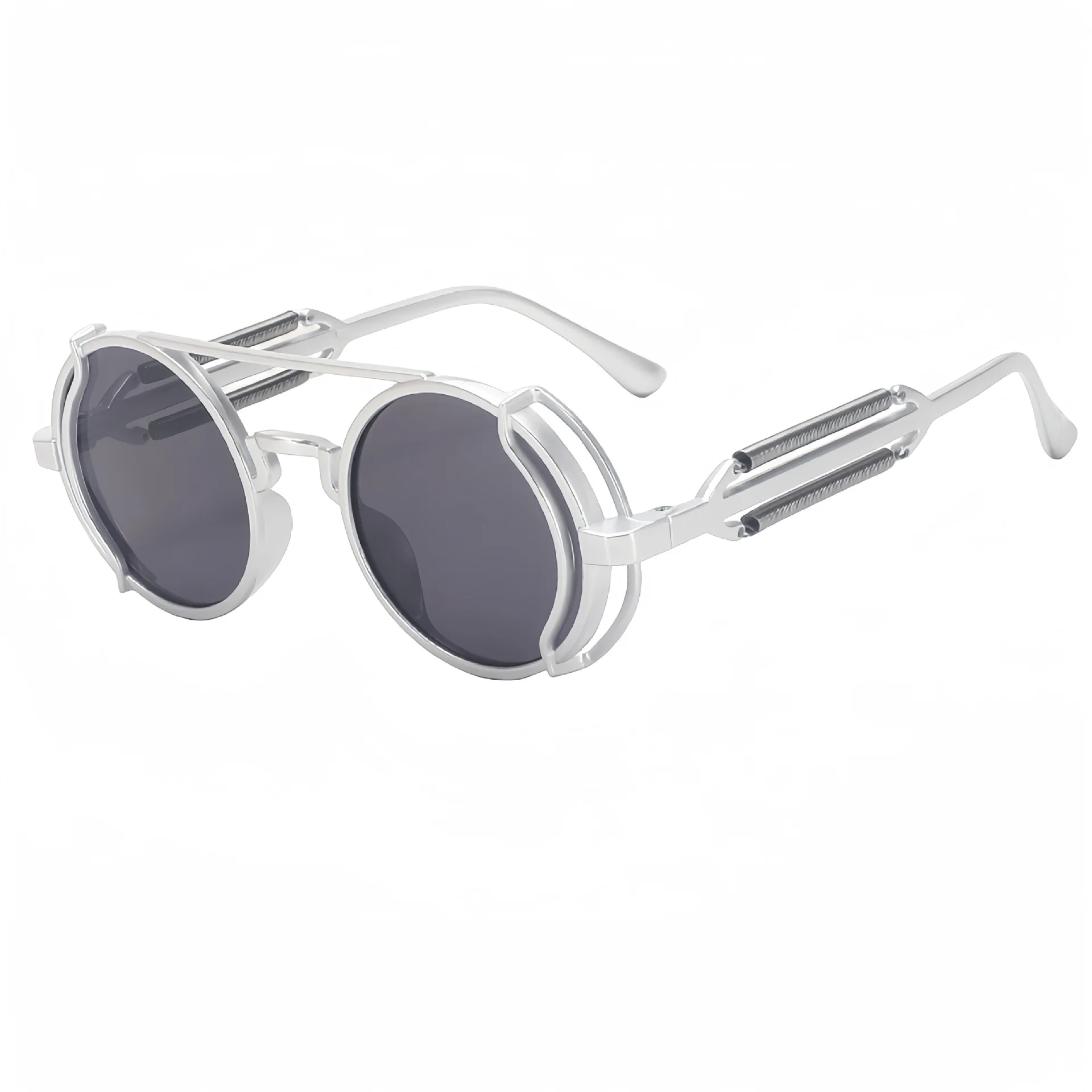 New Cyberpunk Round Frame Sunglasses for Men and Women Fashionable Outdoors and Trendy Spring Leg Steam Sunglasses