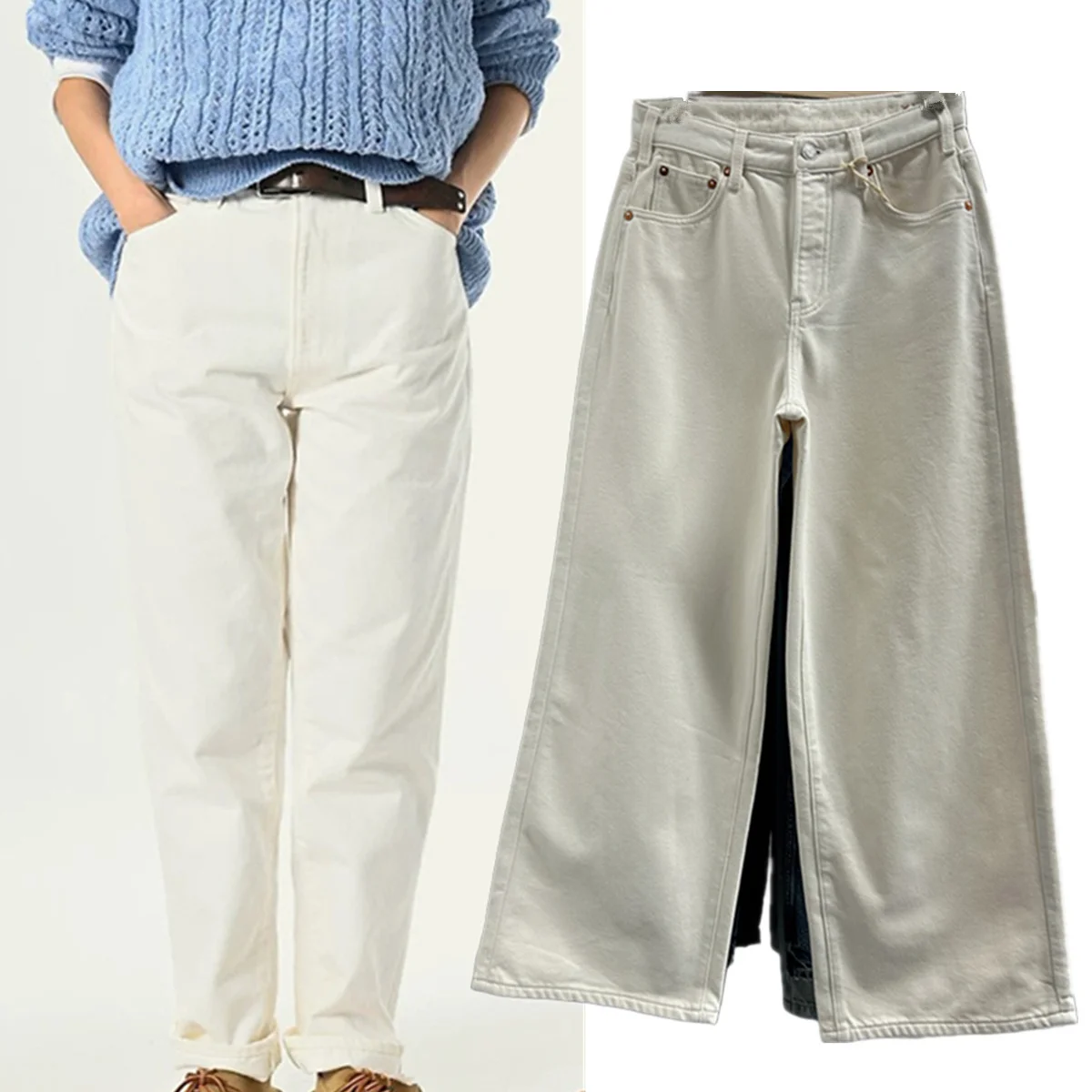 

Jenny&dave Nordic Minimalist Woven Velvet Thickened Jeans Japanese Men's Women's White High Waisted Loose Straight Denim Pants