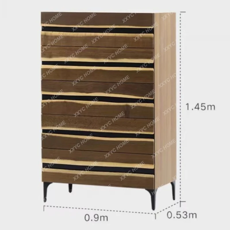A  Chinese Ancient Style Retro Imported Oak Solid Wood Simple Modern Metal Five-Drawer Six-Drawer Cabinet