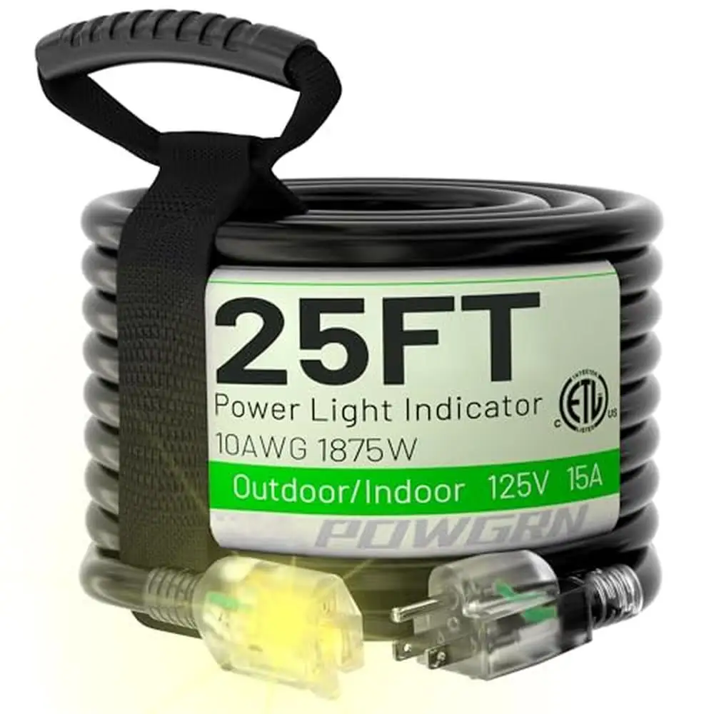 25ft Outdoor Extension Cord 10 Gauge Heavy Duty Waterproof Flexible Power Cable Ideal Circular Saws Lawn Mowers Appliances