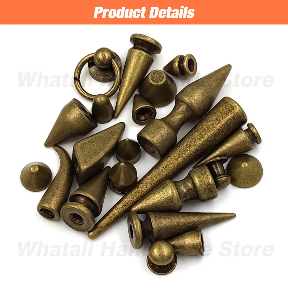 Multiple Size Copper Bullet Spikes Rivets With Screws For Leather Punk Studs and Spikes For Clothes Thorns Patch DIY Crafts