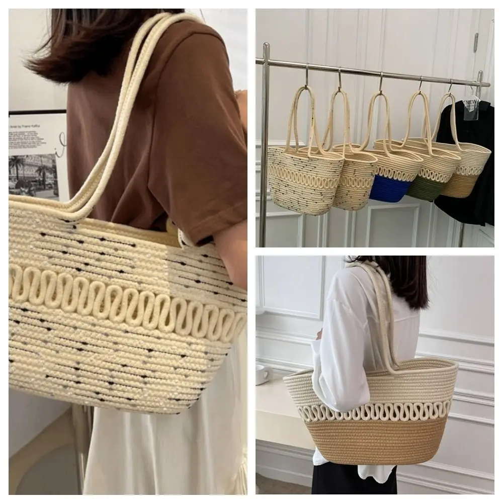 

Casual Nylon Woven Tote Bag Hollow French Style Weave Straw Bag Hollow Out Knitted Women Handbag Vacation