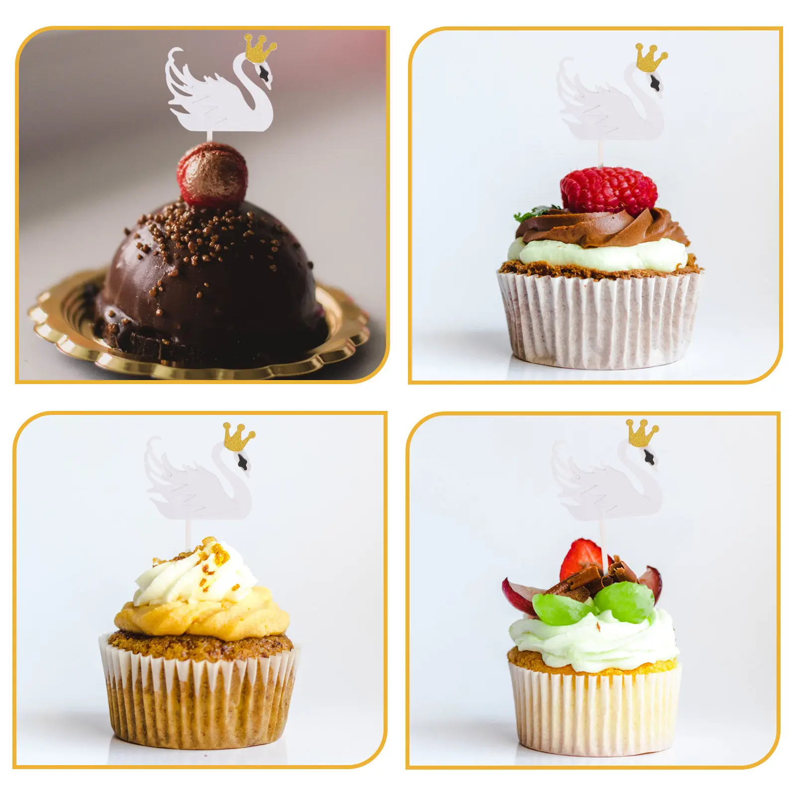 15Pcs Swan Dessert Topper Birthday Cake Toppers Cupcake Picks Cake Decorations for Parties Baby Shower Anniversaries Events - view 3