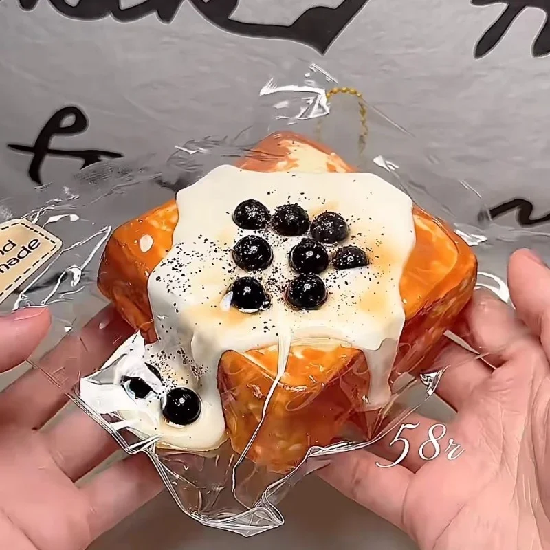 Juguete blando para aliviar el estrés para niños y adultos, tostado cuadrado de perlas de azúcar marrón de la vida Real, regalo para apretar para relajación de la ansiedad suave y cremoso