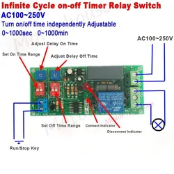 AC 110V 220V 230V Adjustable Cycle Delay Time Timer Relay Turn ON/OFF Control Relay Switch Timing Infinite Loop Module