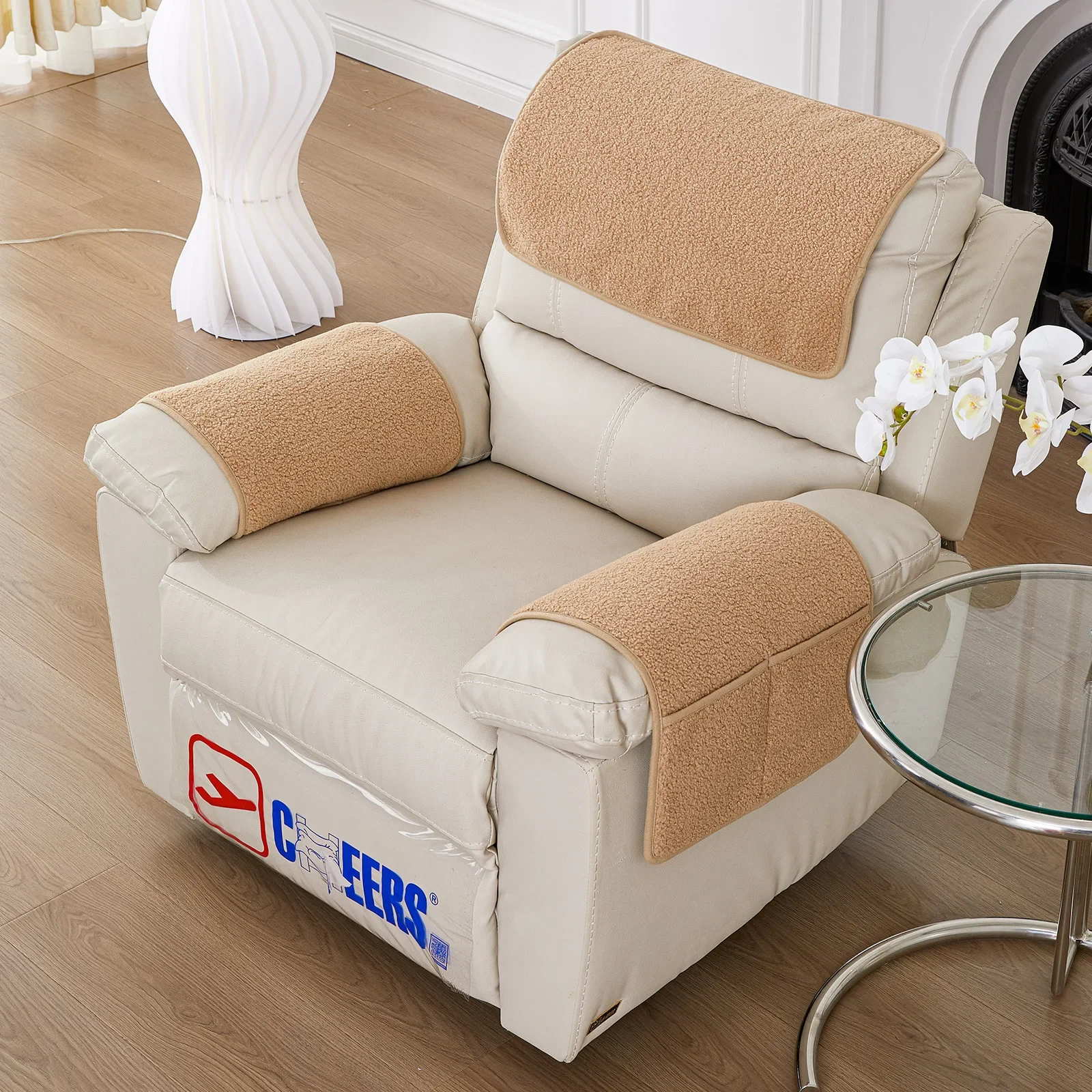 2026  3Pcs Sherpa Armrest Covers Set with Storage Pouch, Soft Fleece Sofa Arm Protector Pad, Living Room Couch Organizer