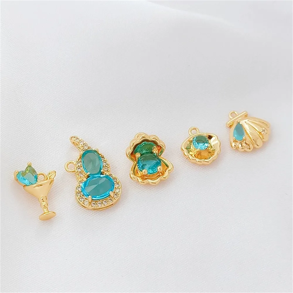 14K Gold-plated and Zirconium-inlaid Ocean-colored Shell Scallop Gourd Pendant Diy Bracelet Necklace Handmade Jewelry