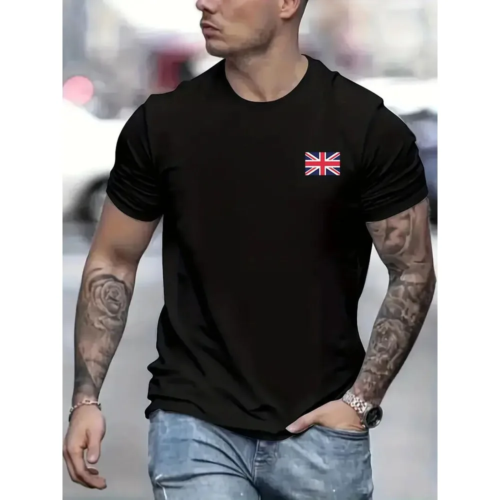 Union Jack Flag Mens T Shirt Great Britain British Graphic Print Cotton Top Tee Minimalist short sleeve T-shirt for men