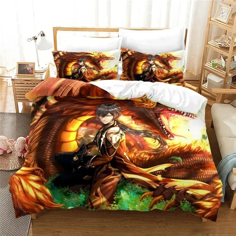 

Anime Genshin Impact Paimon Bedding Set 3D Printed Suitable for Bedroom Duvet Cover Set With Pillowcases Kids Home Textile