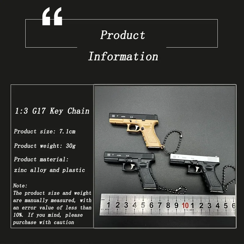 1: 3 Semi Alloy Glock 17 Pistol Shell Throwing Gun Models Mini Metal Toys Detachable Toy Gun Ornament Pendant Fake Gun for Gift