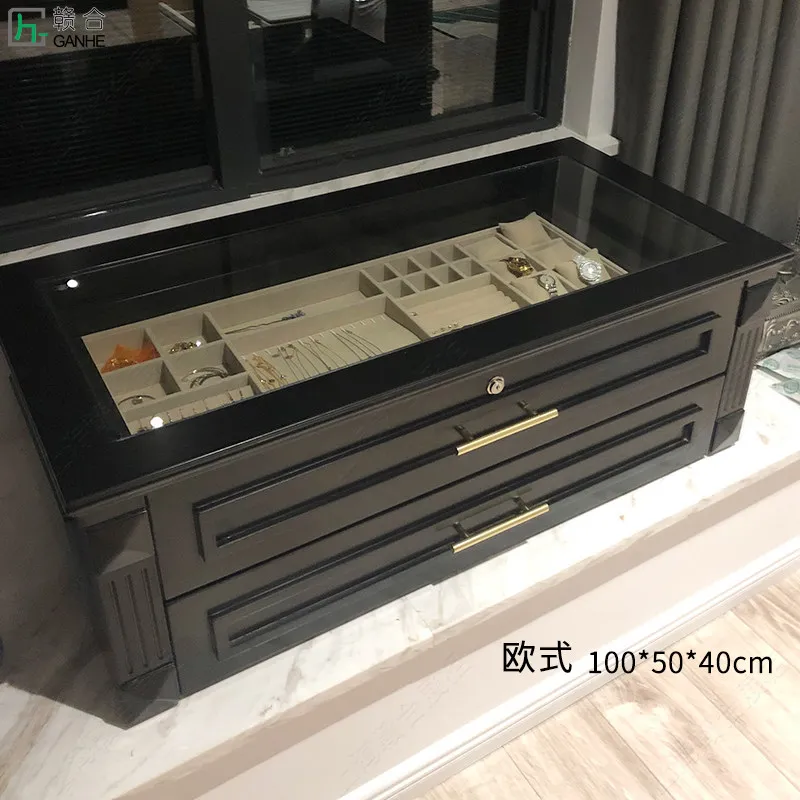 Single-layer glass display cabinet, cloakroom jewelry table, desktop cabinet, countertop glass cover, household