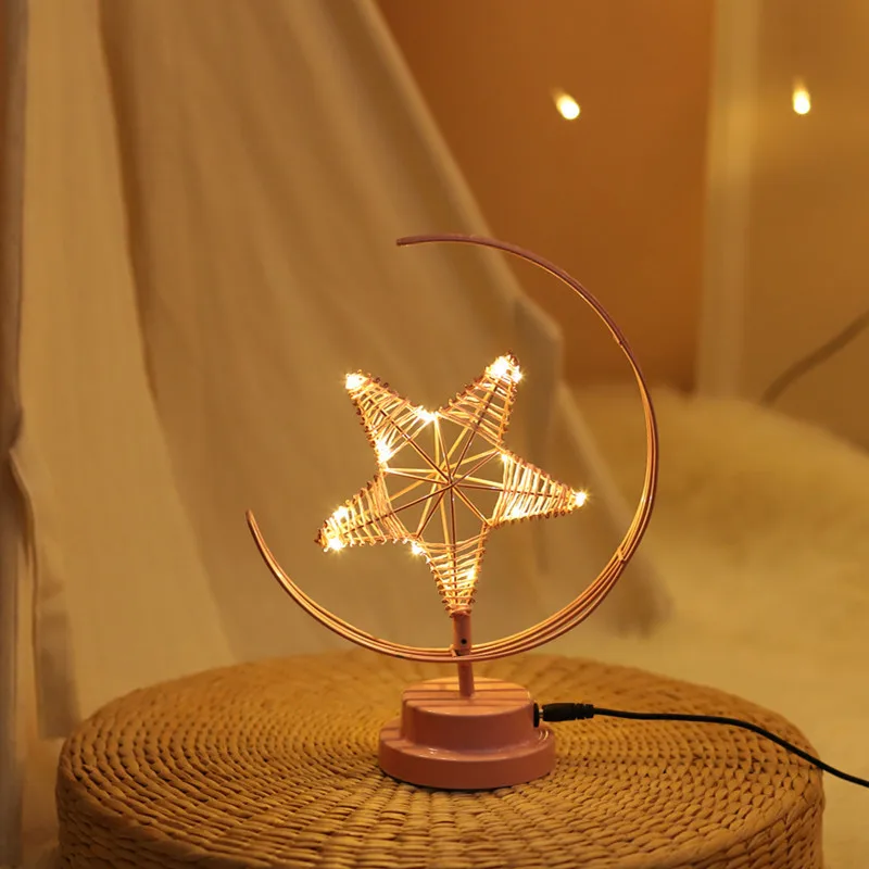 Creative Led Table Lamp Handmade Modeling Lights Star Shape Christmas Wrought Iron Woven Night Lamp Room Party Decor Light