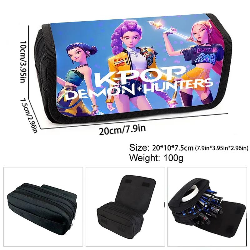 Kpop Demon Hunters Fully Printed Flap Pen Bag Stationery Box Pencil Case Primary and Secondary School Student School Bag Cartoon. กระเป๋า