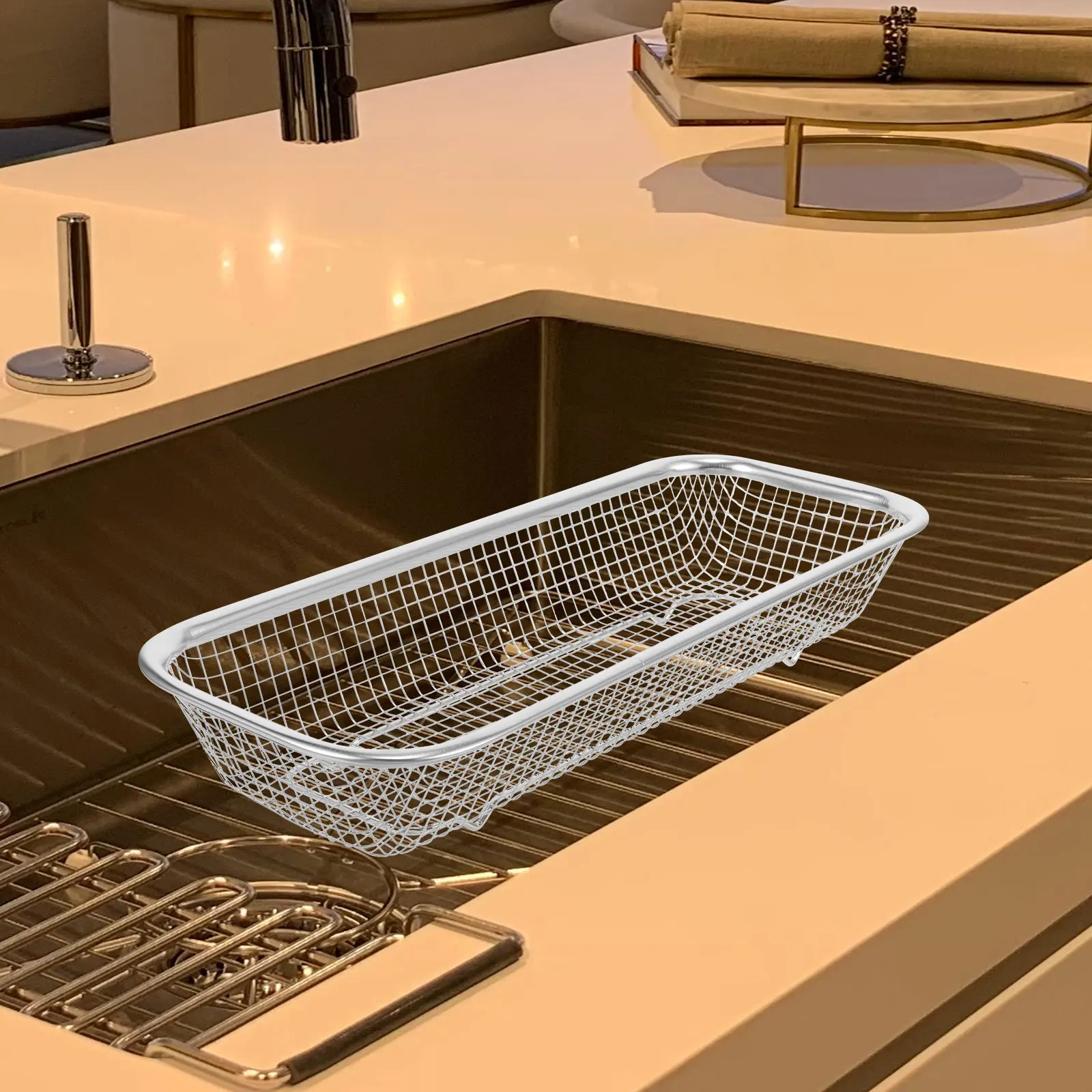 

Stainless Steel Mesh Colander Strainer Basket Drainer Fine Holes Design Compact Storage Vegetable Washing Basin Fruit