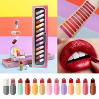 Mini Lipstick Set,12 Colors Capsules Matte Pill Shaped Lipstick,Waterproof Long Lasting Mini Capsules Velvet Lipstick Set(12PCS)