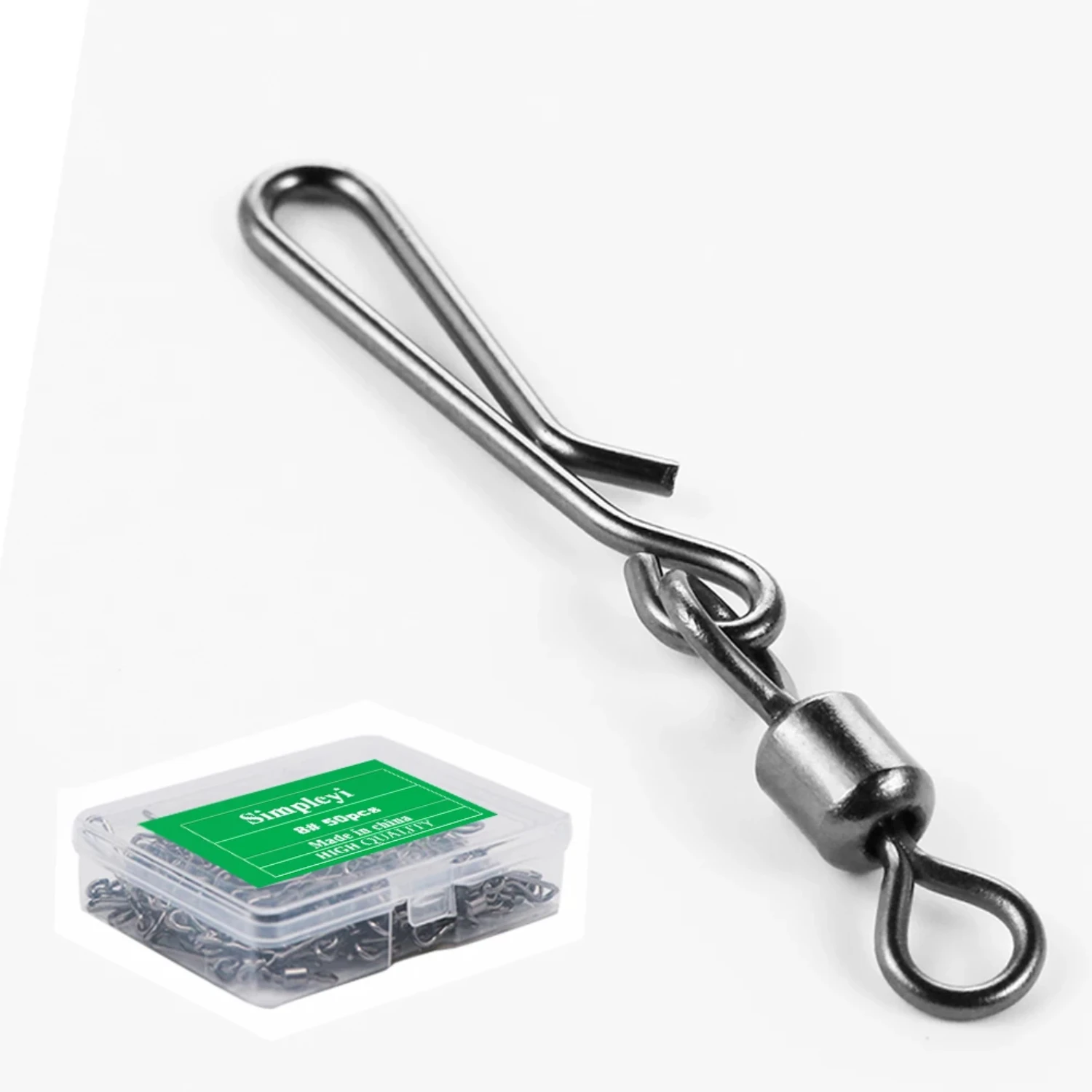 

50pcs Box Rolling Swivel With Hanging Snap Fishing Tackle Fishhooks Lure Line Bait Fishing Connector Carp Solid Rings Swivels