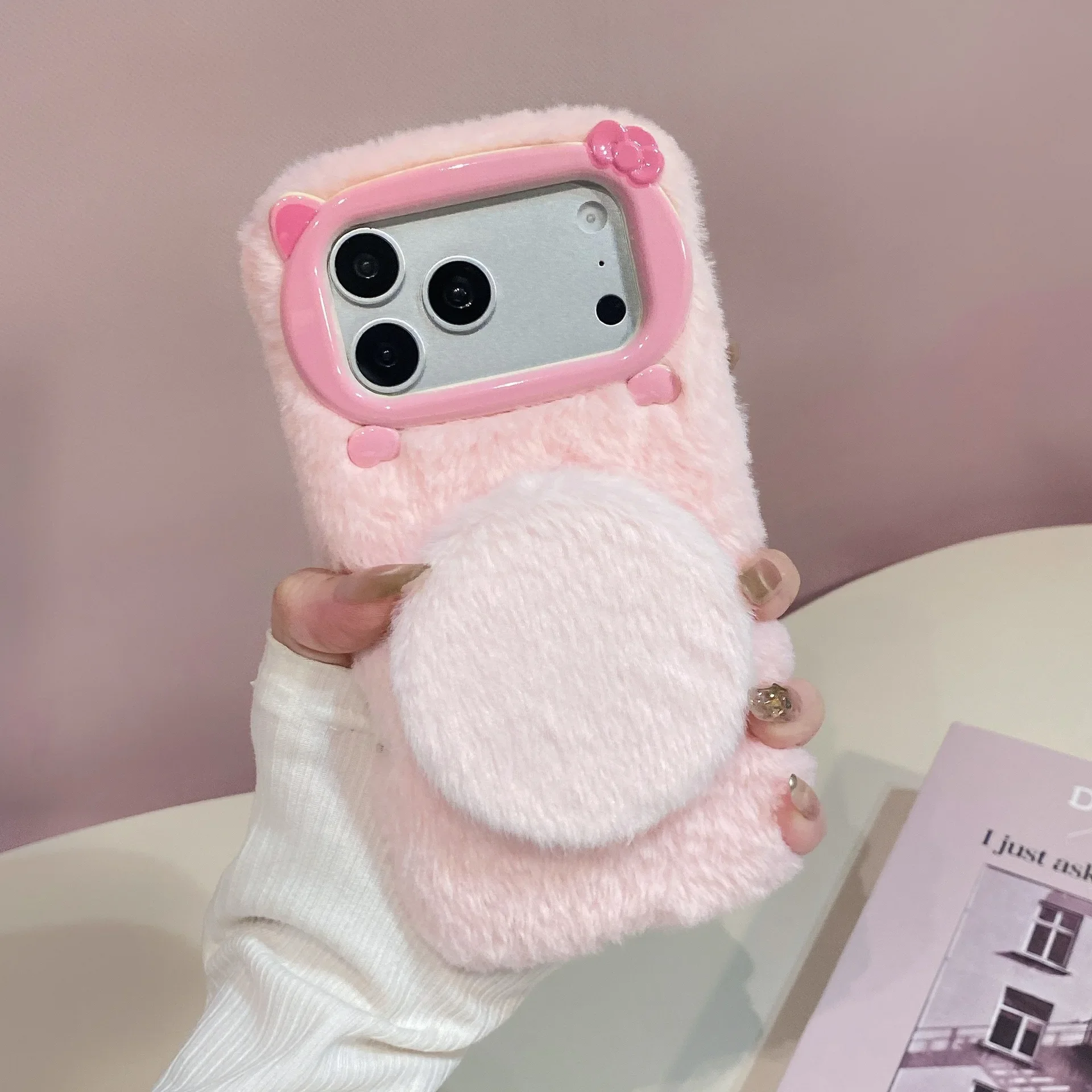 Makeup Mirror Plush Case with Chain For iPhone 17 16 15 14 13 12 11Pro Max 16 15 14 Plus Solid Color Soft Protective Cover