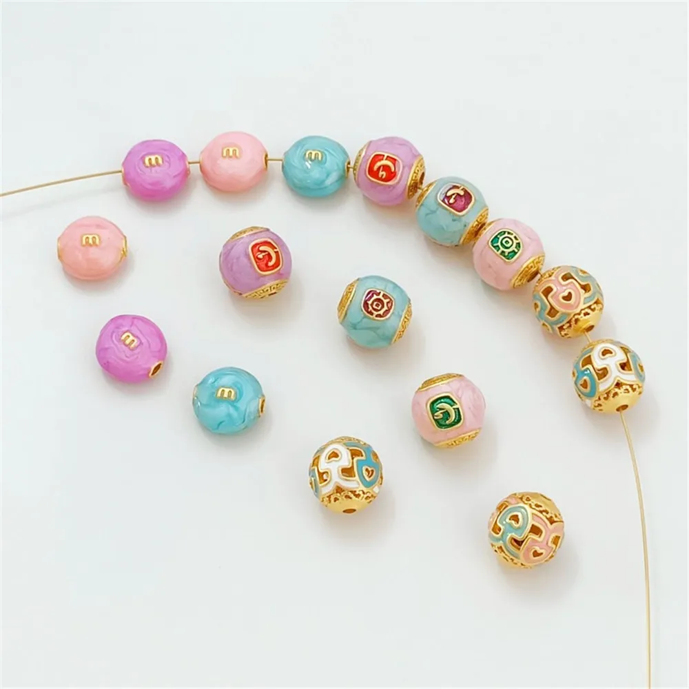 Sand Gold Copper Beads Oil-dropping Spacer Beads Cloisonne Baked Blue Hydrangea Fortune Spacer Beads Diy Jewelry Accessories