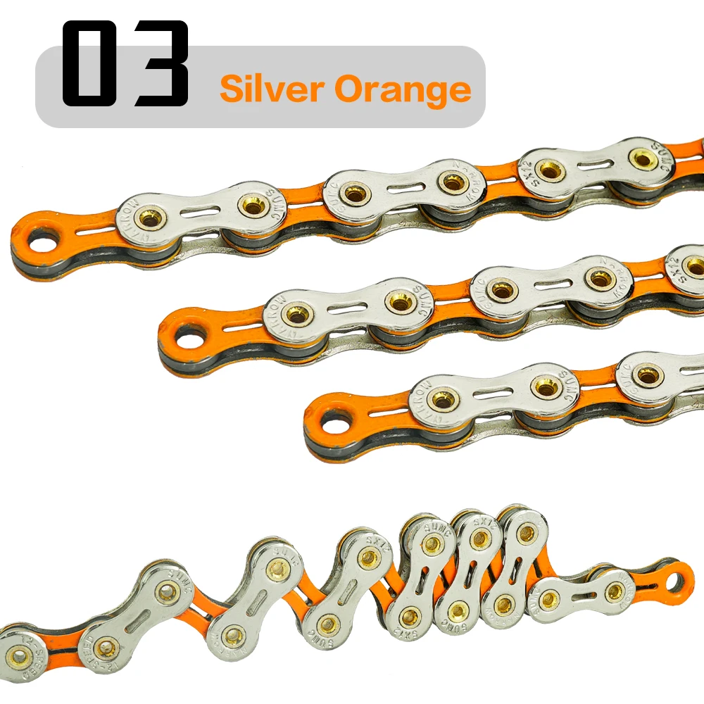 SUMC12S Full Hollow Chain 9s/10s/11s/12s Solid Chain Gold/Silver/Rainbow/Black Color Quick Link for Road Bike MTB 116/126L NEW