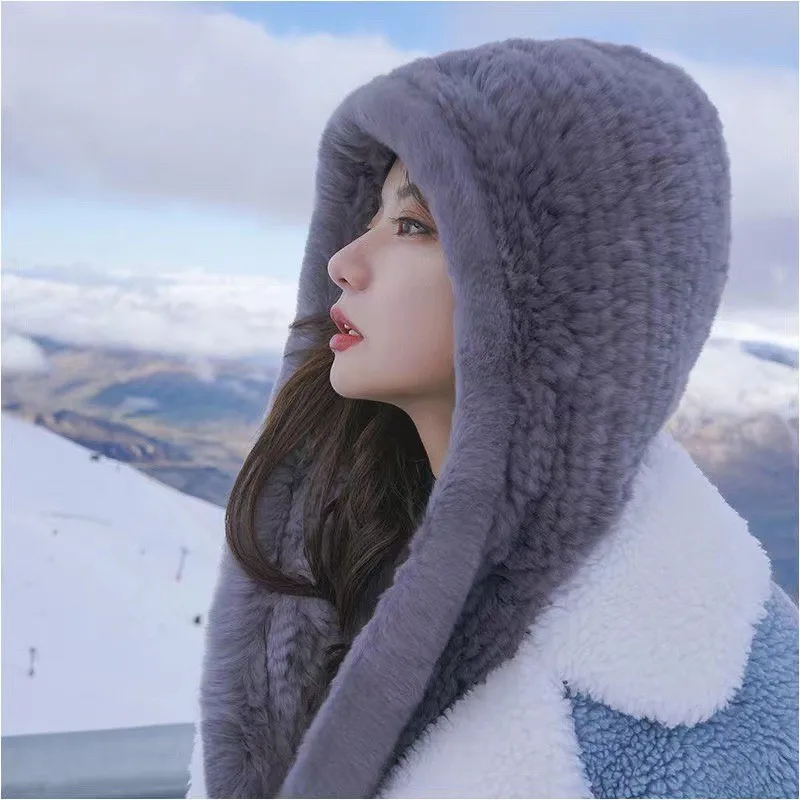 Woolen hat scarf all-in-one thickened fur women's winter outdoor warm ear-protecting middle-aged and elderly scarves
