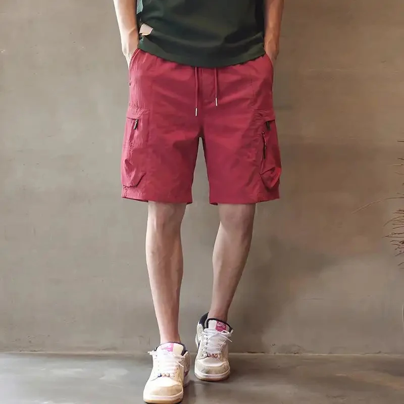 American retro style multi-pocket work shorts for men, thin and loose knee-length casual shorts for summer, simple stylish long