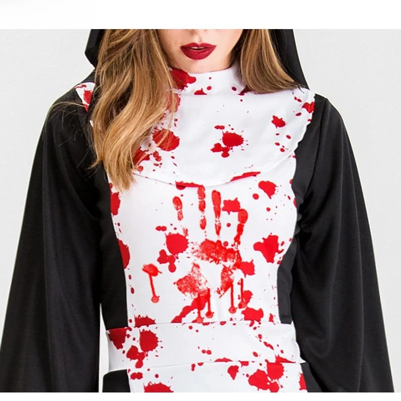 Loween Par diable sang sorcière Dr Bla blanc épissage ourlet irrégulier Costume femme Festival célébration tenue