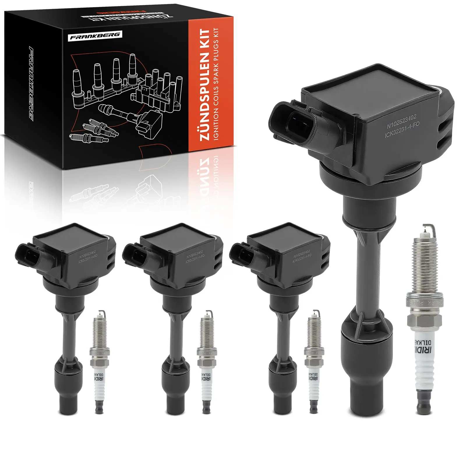 Frankberg 4x Bobine + 4x Bougie voor Toyota Aygo B4 B7 Yaris Van P13 P21 PA1 PH1 49486 96210 9091902281