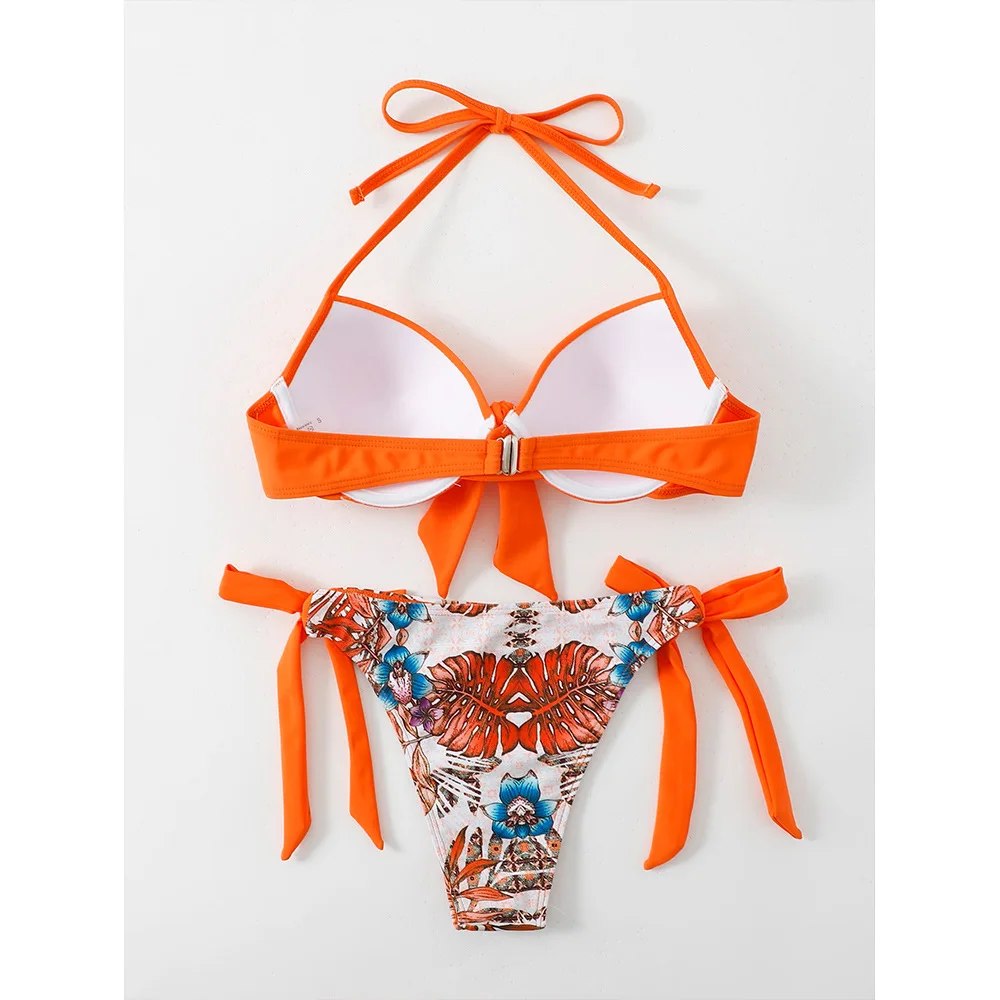 Maillot de bain deux pièces pour femmes, imprimé floral, string, bikini, sexy, push up, brésilien, vêtements de plage, 2025