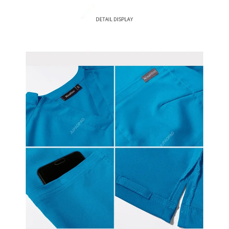 Medical Scrubs Uniform Women Nurse Scrub Set Unisex Pocket Top Zipper Pants 2 Piece Joggers Suits Nursing Operating Room Clothes