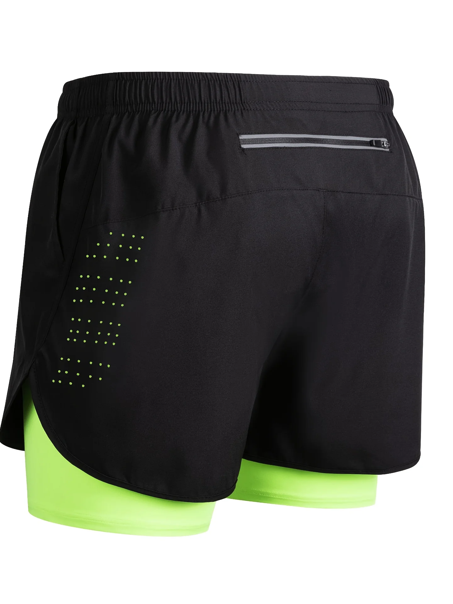 Dual Layer Liner Gym Shorts For Men Minimalist Arrow Graphic Back Waist Reflective Zipper Pocket Breathable Training Pants