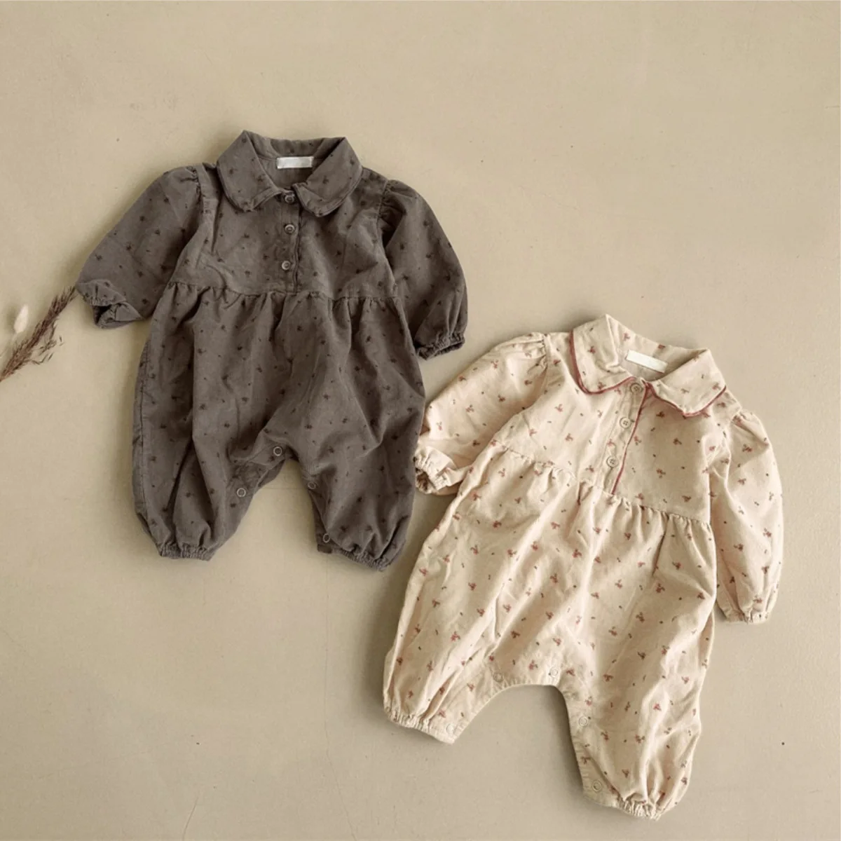 2025 Autumn New Baby Long Sleeve Romper Cotton Infant Girls Lapel Floral Jumpsuit Newborn Clothes Toddler Loose Romper 0-24M
