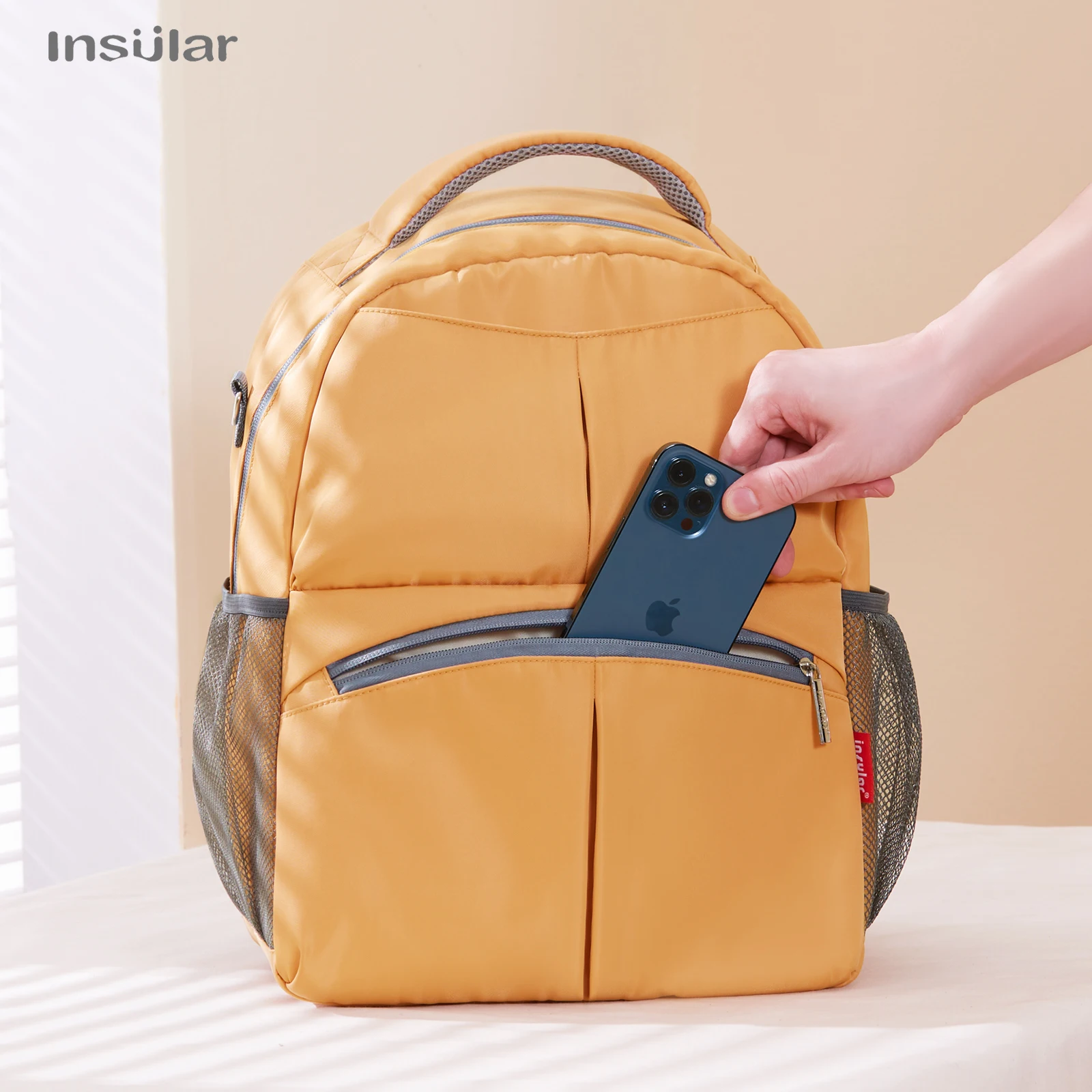 Insular-mochila para pañales de bebé, bolso de enfermera de gran capacidad, bolsas multifunción para cochecito de pañales de viaje al aire libre