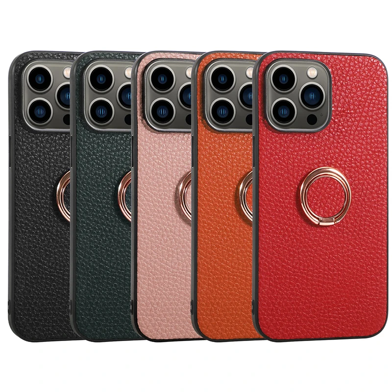 Luxury Leather Phone Case For IPhone 15 14 Plus 13 12 11 Pro Max Magnetic Ring Stand Holder Shockproof Shell Back Cover Funda