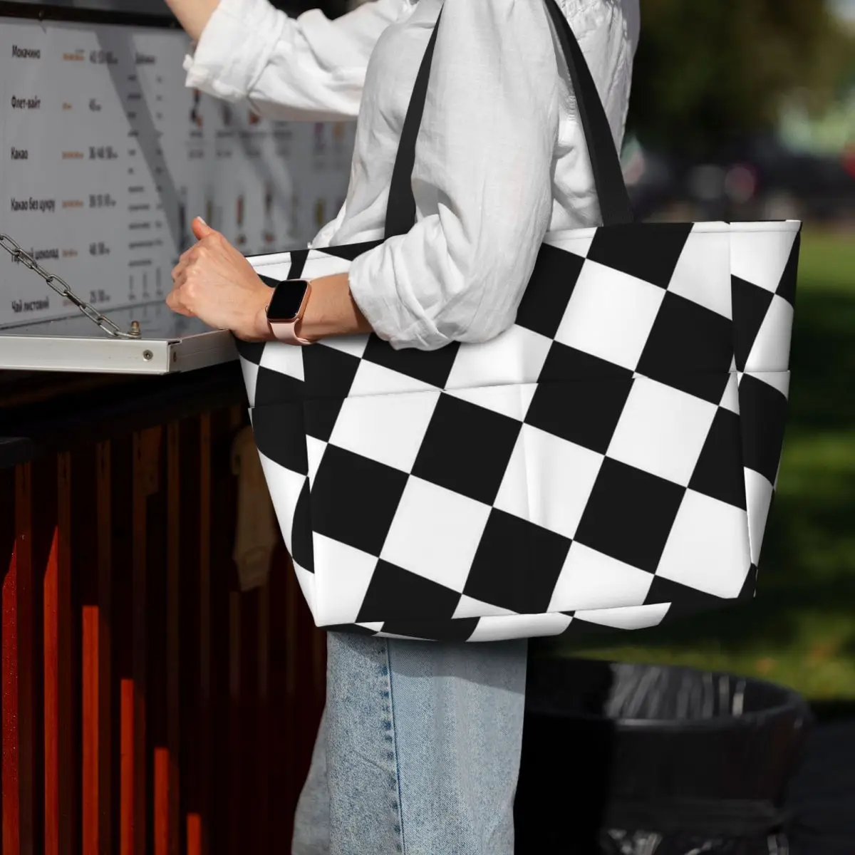 Checkered Squares Printing Beach Tote Bag Sport Gym Yoga Duffle Large Tote Bag Women Travel Bag Fitness bag
