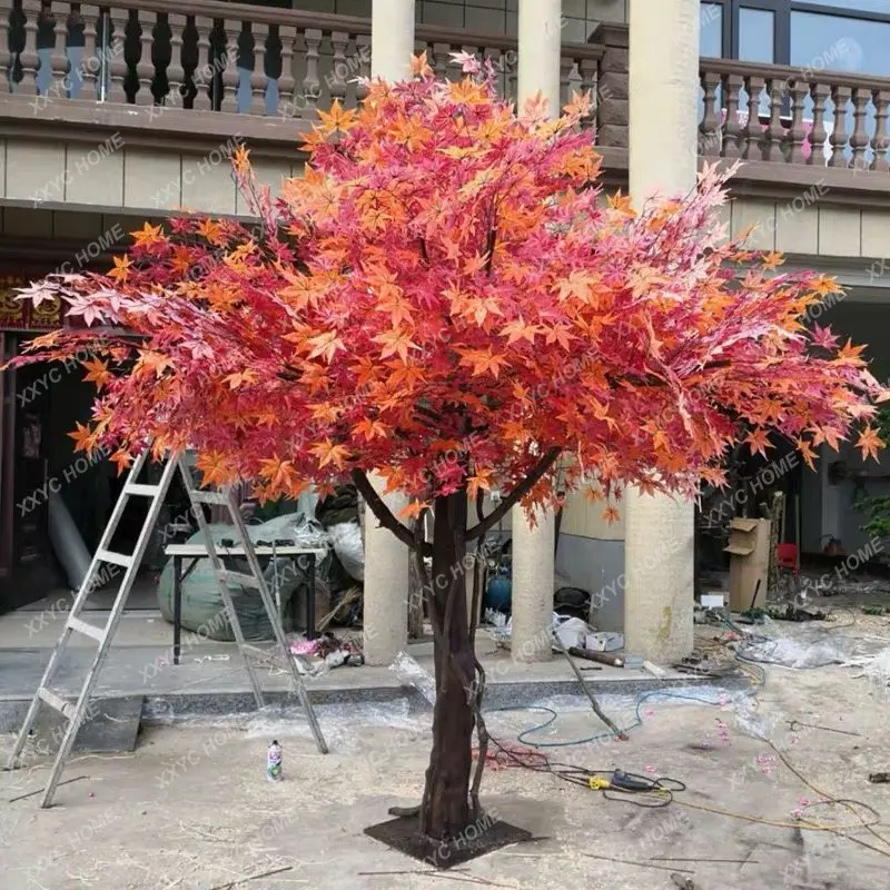 Artificial Red Maple Tree Acer Palmatum Thunb Decoration Fake Trees Decorative Greenery Tree Waterproof Outdoor Landscaping