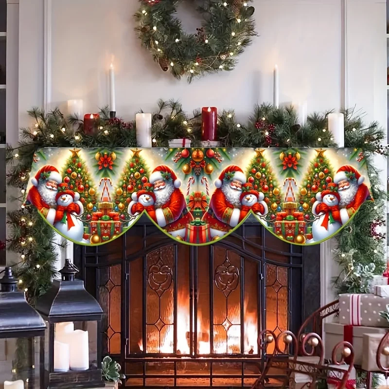 VIKAMA Christmas Fireplace Mantel Scarf Santa Snowman Tree Mantel Topper Holiday Fireplace Shelf Cover Xmas Home Party Decor