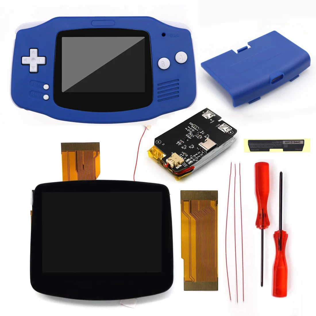 

NEW Rechargeable 1800mAh Lithium Battery with IPS V5 Pre-laminated Backlight Screen Kits Drop-in LCD for GAMEBOY advance GBA