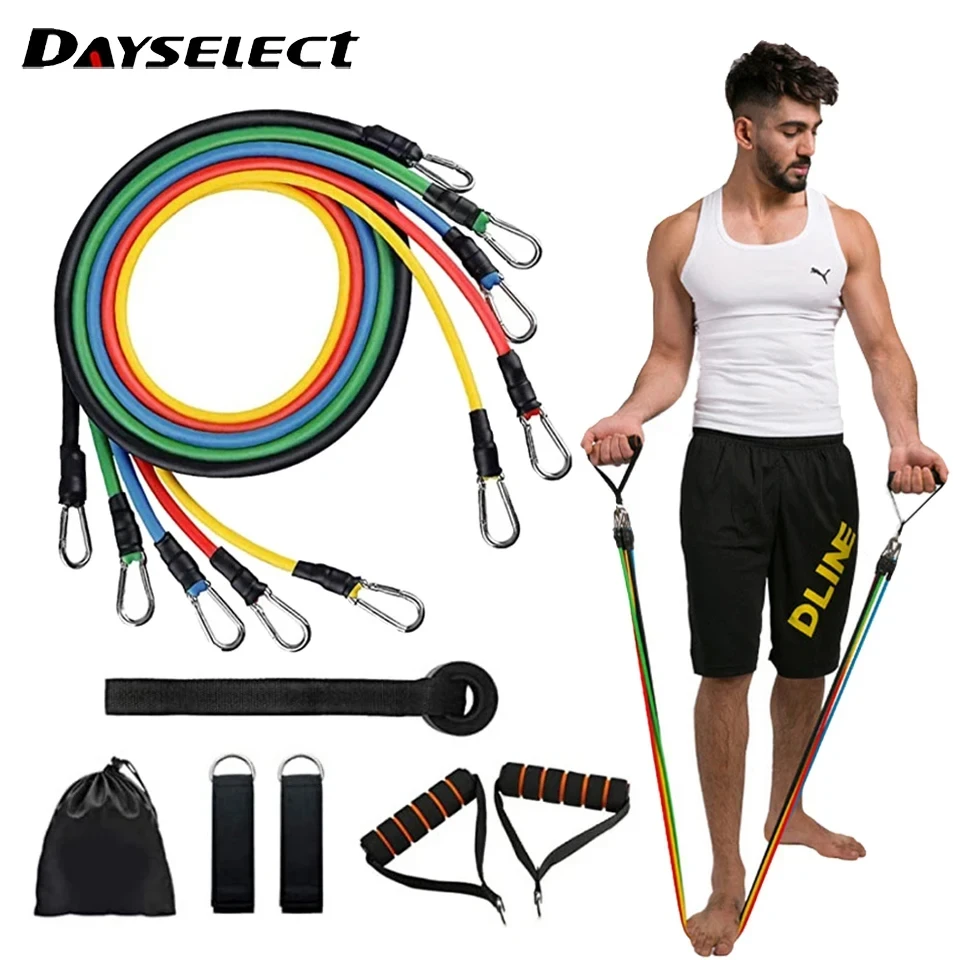 11 pz/set Fasce di Resistenza In Lattice Crossfit Allenamento Esercizio Fasce Elastiche Fitness Yoga Tubi Tirare La Corda di Gomma Espansore Uomini