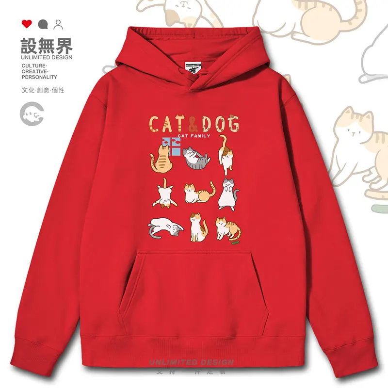 Japanese Lazy Nine Palace Grid Cat Family Stretching for Fun and Funny Fun mens hoodies sweatshirt Coat clothes autumn winter