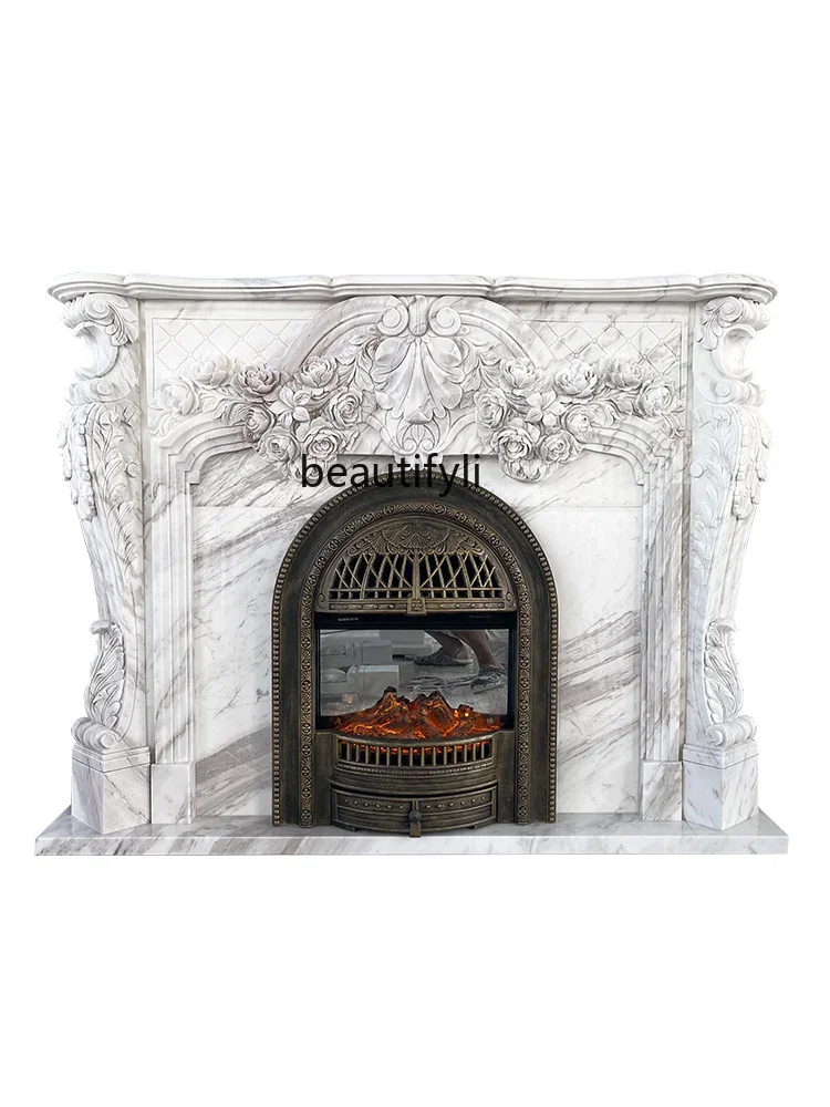 

Marble fireplace French light luxury carved porch cabinet jazz white stone fireplace