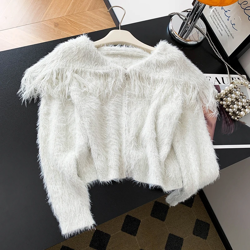 

Милый мягкий женский вязаный свитер, осень-зима, новый ленивый модный бархатный уютный открытый кардиган из искусственной норки Fem Top