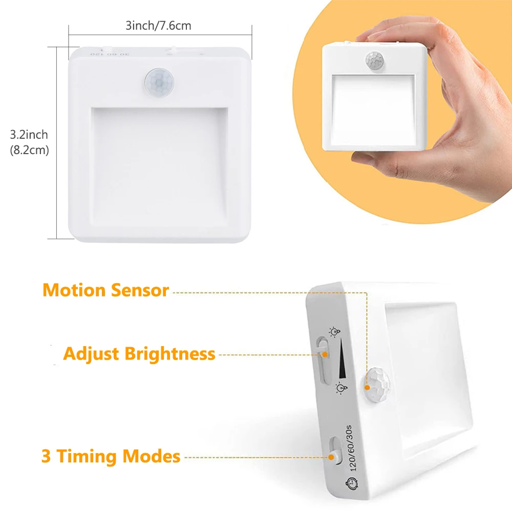 Luzes noturnas do sensor de movimento LED para crianças, lâmpada do armário sem fio, decoração regulável automática, anoitecer ao amanhecer, UE US UK Plug