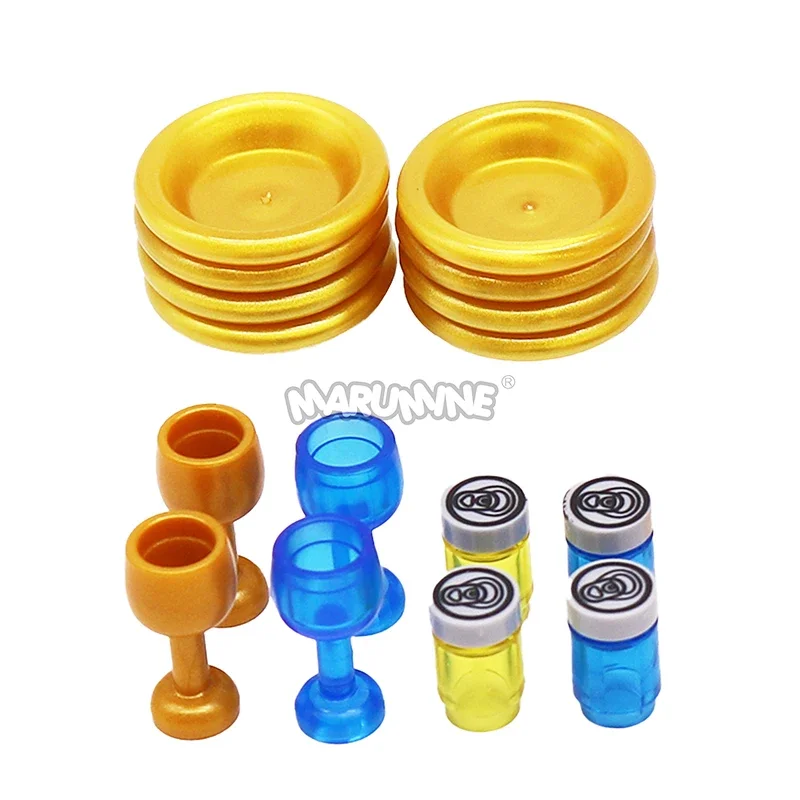 Marumine 60 STKS Mini Party Dessert Set DIY Keuken Accessoires Zwitserse Rollen Donuts Koekjes Servies Model 98138 MOC Bakstenen Onderdelen