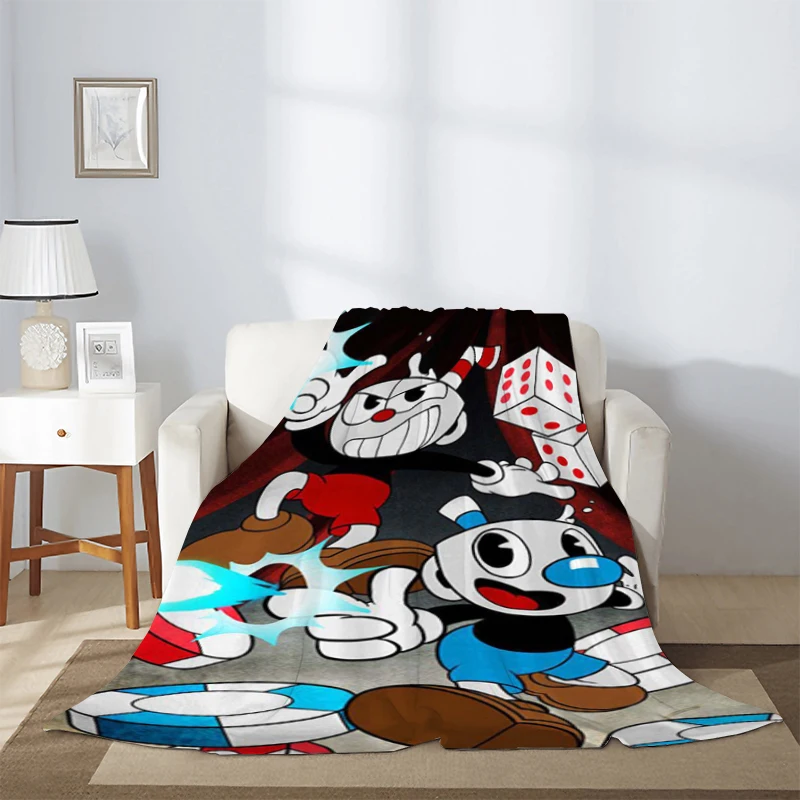 Cuphead En Mugman Warme Winterdekens En Gooit Cartoon Game Schattige Deken Microfiber Beddengoed Kniebank Fleece Pluizig Zacht Dutje